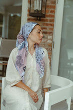 Load image into Gallery viewer, Denim/Coral Bandana Printed Tichels (Square, Square w/ hidden grip, Pretied w/ grip, 2 in 1 Pretied w/ grip, Bandana)