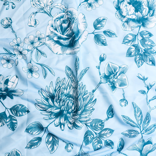 Light Blue Floral Toile Tichels (Square, Square w/ hidden grip, Pretied w/ grip, 2 in 1 Pretied w/ grip)