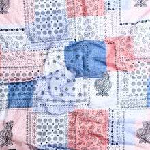 Load image into Gallery viewer, Denim/Coral Bandana Printed Tichels (Square, Square w/ hidden grip, Pretied w/ grip, 2 in 1 Pretied w/ grip, Bandana)