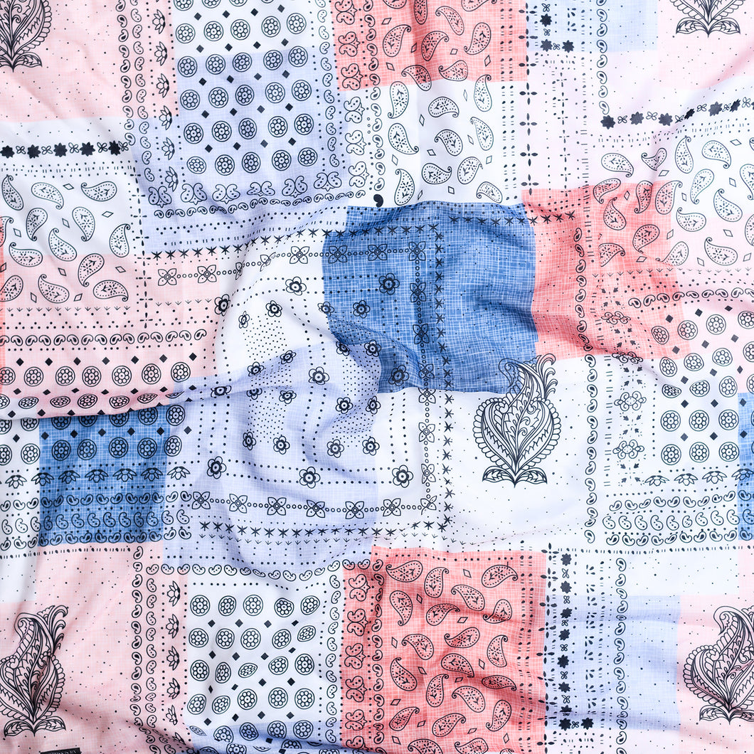 Denim/Coral Bandana Printed Tichels (Square, Square w/ hidden grip, Pretied w/ grip, 2 in 1 Pretied w/ grip)