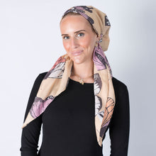 Load image into Gallery viewer, Golden Flutter Headscarf (Square, Square w/ non visible grip, Pretied w/ grip, open back Pretied w/ grip)