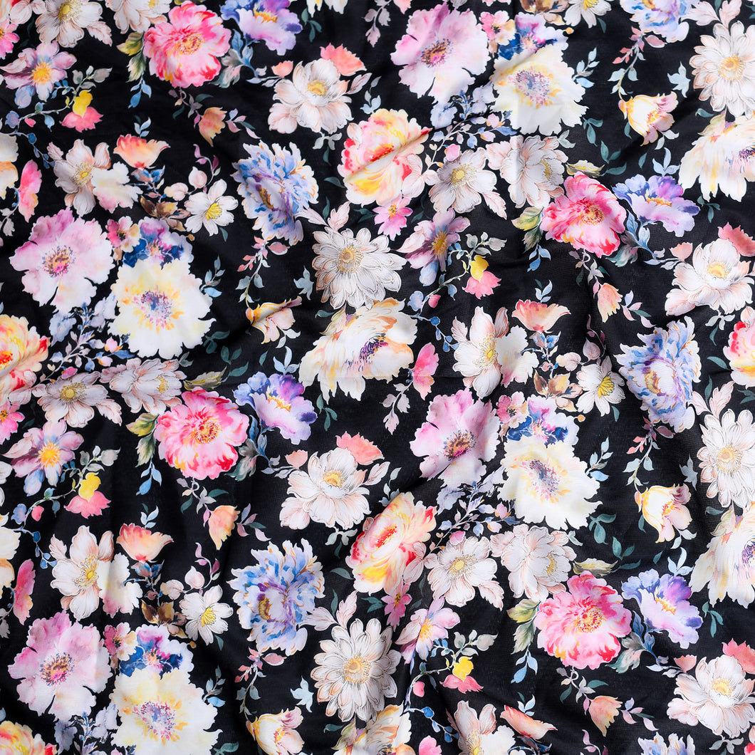 Black/Rainbow Floral Pretied Tichel